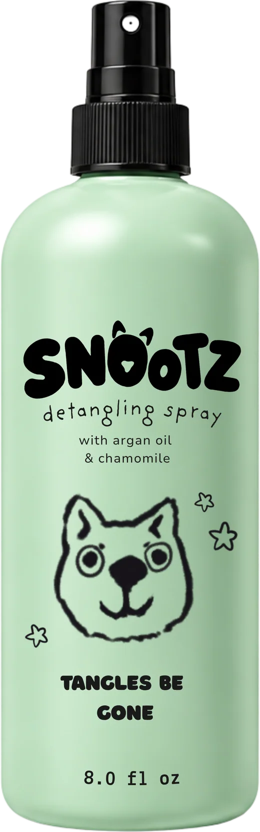 SNOOTZ “detangling spray” bottle in mint green, “Tangles be gone”, 8.0 fl oz